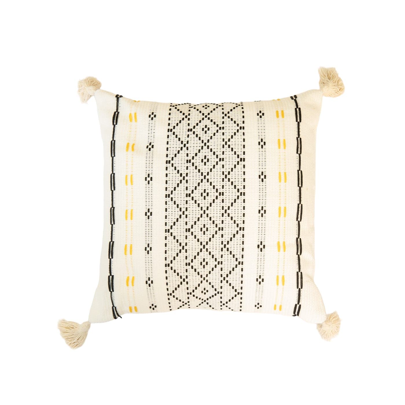 Coussin ethnique noir et jaune à pompons — miniature 2