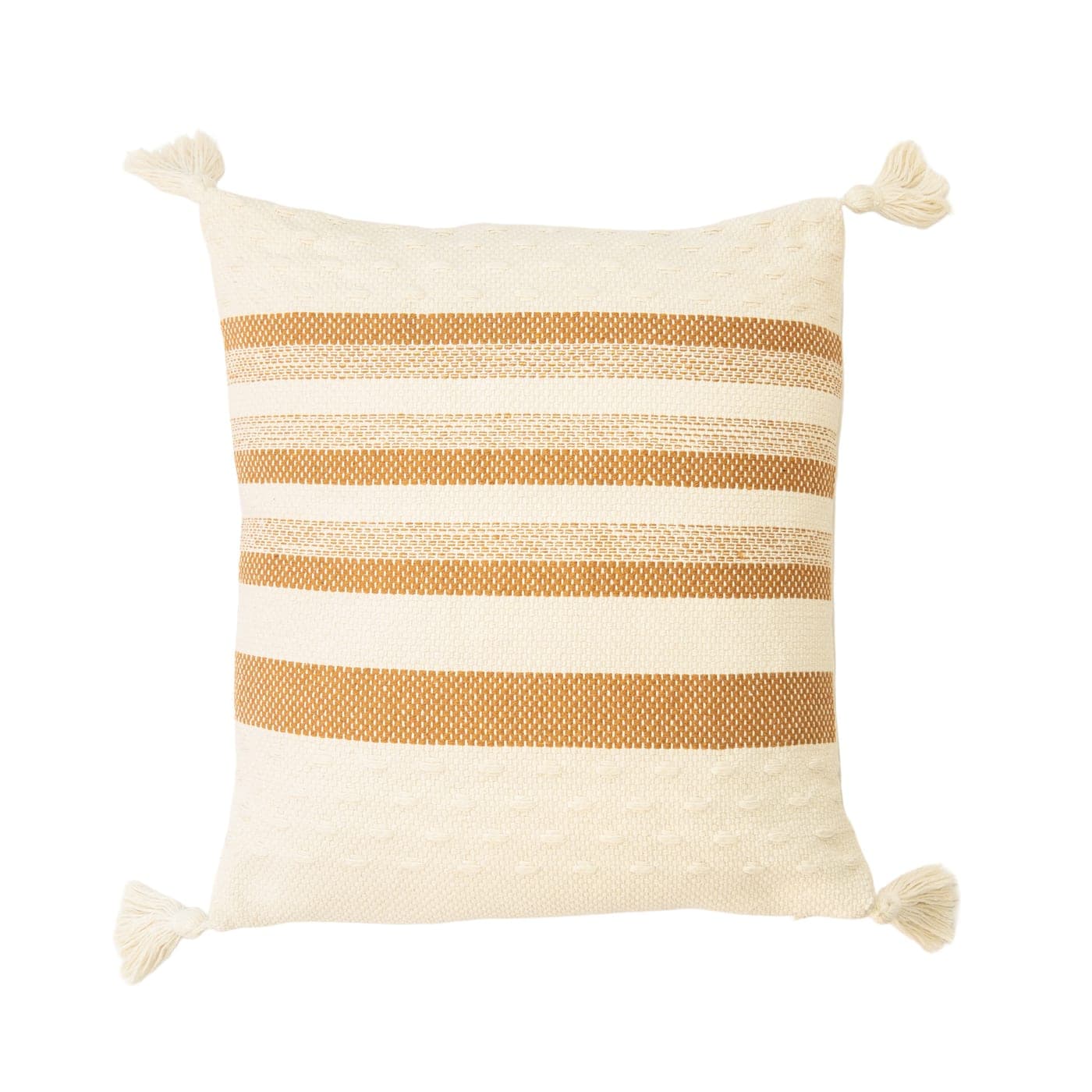 Coussin rayé camel à pompons — vue 2