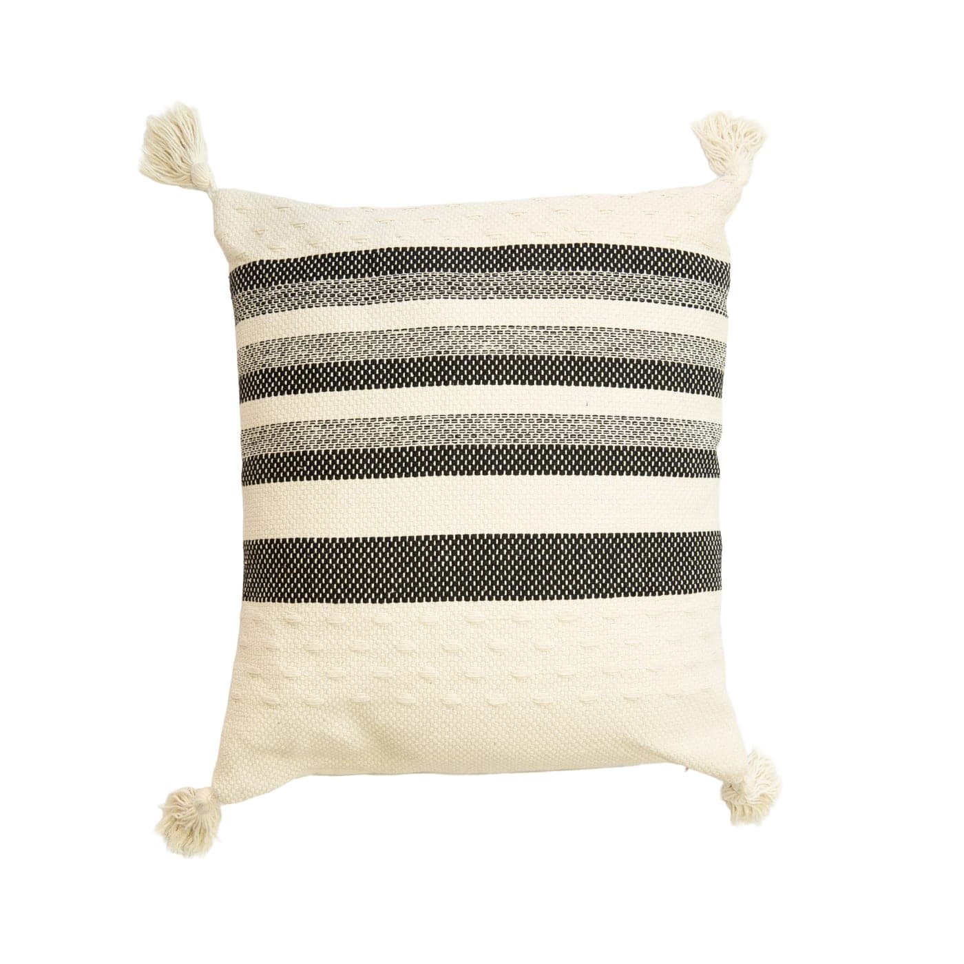 Coussin rayé noir et écru à pompons — vue 2